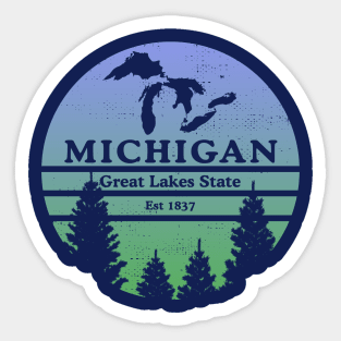 Michigan The Great Lakes State Lake Silhouette Trees Souvenir Sticker